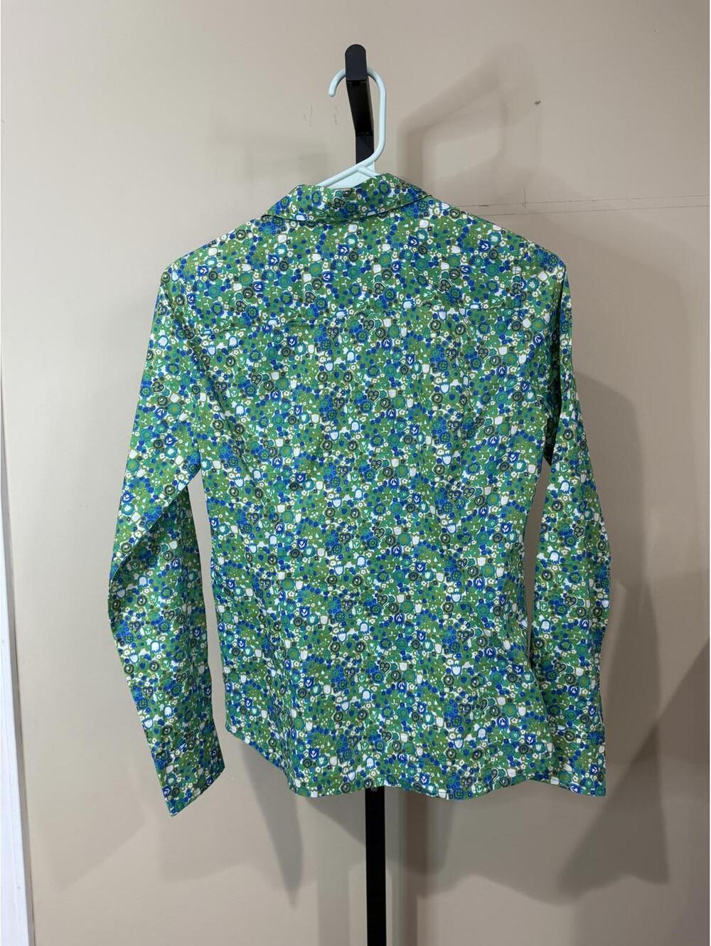 Women's J.Crew 0 Green Long Sleeve Floral Print Shirt - Picture 9 of 10